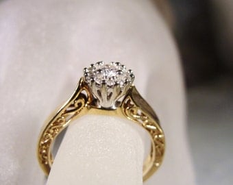 1960s Diamond Ring, KEEPSAKE Diamond Ring, 10K Gold Ring, Engagement Ring, Art Deco Diamond Ring, Diamond Cluster – Size 5.5