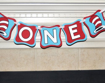 Dr. Seuss ONE High Chair banner, 1st birthday, ONE banner, birthday banner, Cat in the Hat banner, Cat in the Hat High chair banner