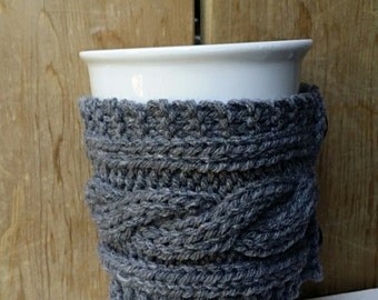 Coffee Sleeve, Grey, Mug Hug, Coffee Cup Sleeve, Cup Sleeve, Drink Holder, Coffee Cozy, Beverage Holder, Knit, Reusable, Dark Grey