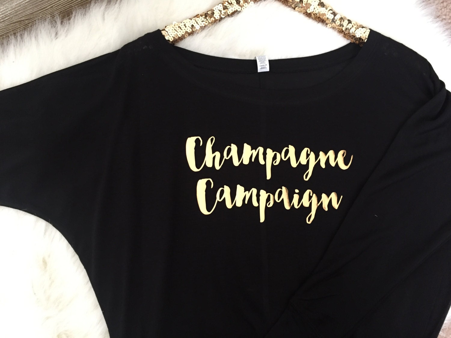Bachelorette Party, Champagne Campaign Long Sleeve Wide Neck Tee // Bridal Party / Bride / Bridal Shower / Wedding / Bridemaid / 8850