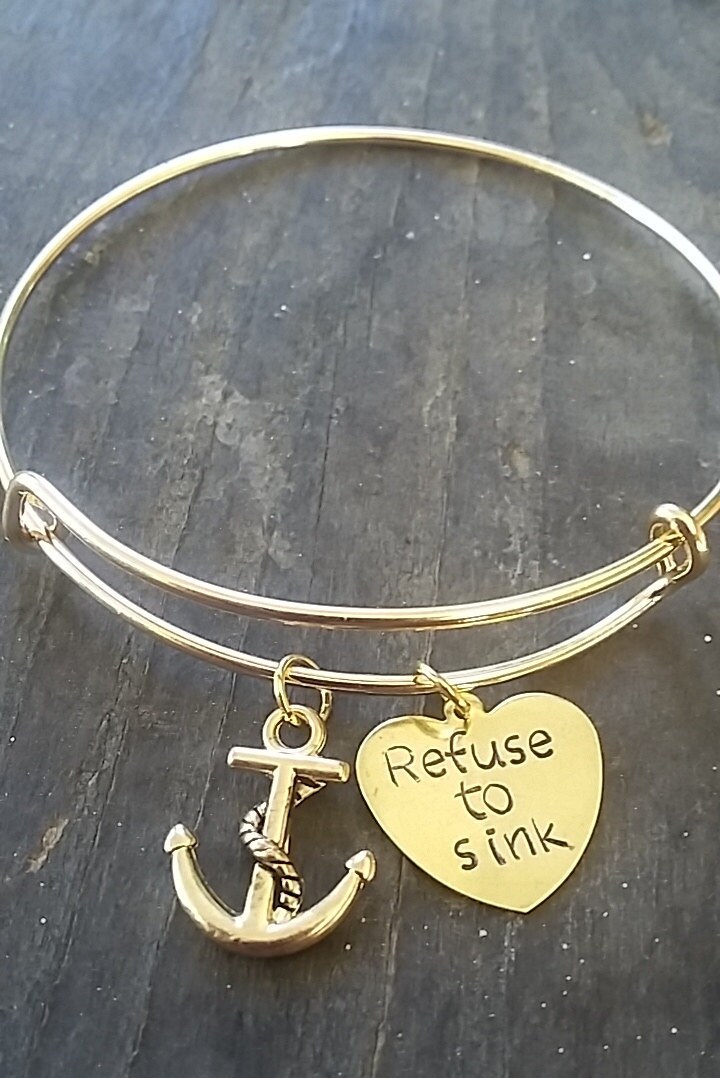 Expandable Charm Bangle Bracelet Hand Stamped Refuse to