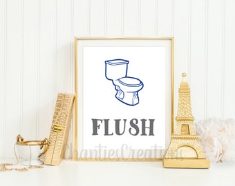 Navy Flush Bathroom Wall Art. Printable Bathroom Wall Art.