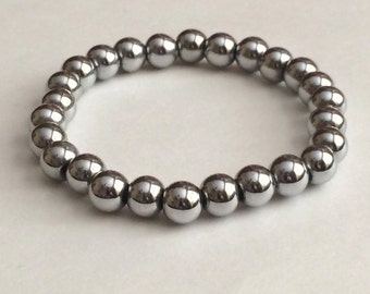 Silver Hematite 8mm Men's Stretch Bracelet Homme Stacking Beaded Jewelry Stackable Chakra Abundance Bracelets Mens Gift Idea