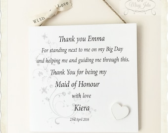 Thank you Wedding Personalised MOH Bridesmaid Plaque Wooden Sign Card W226