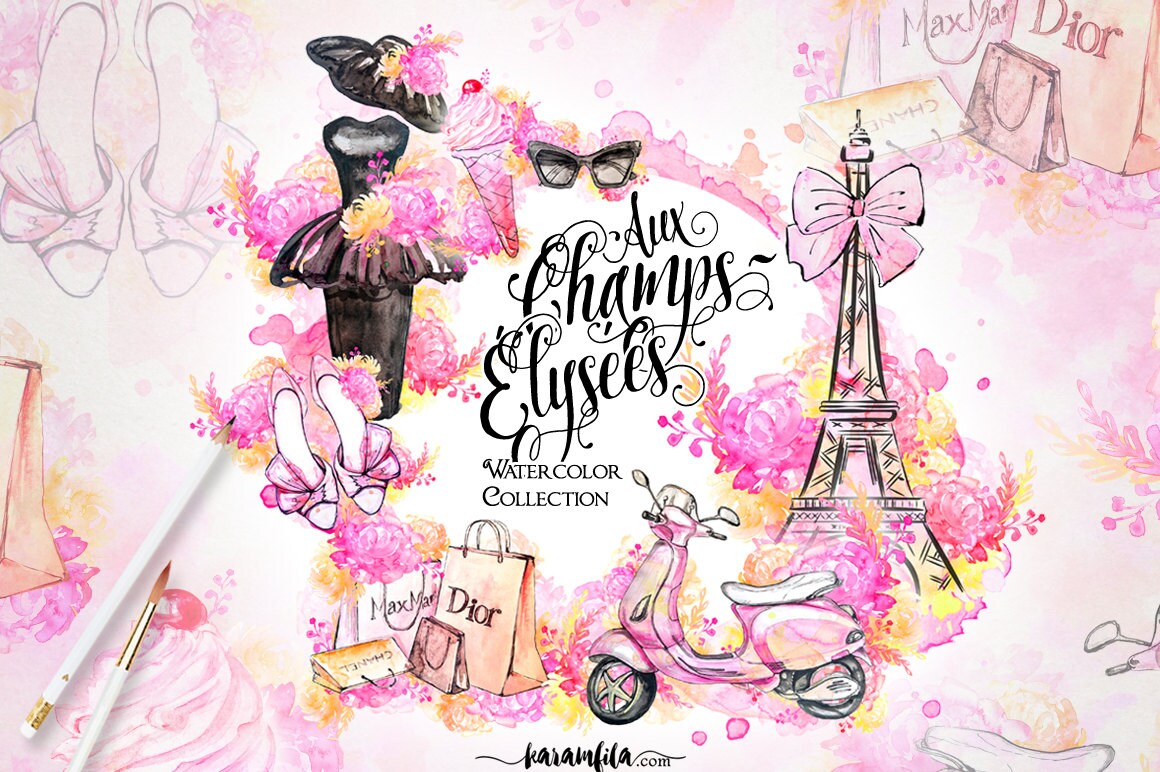 Paris Clipart French Fashion Watercolor Eiffel Tower ...