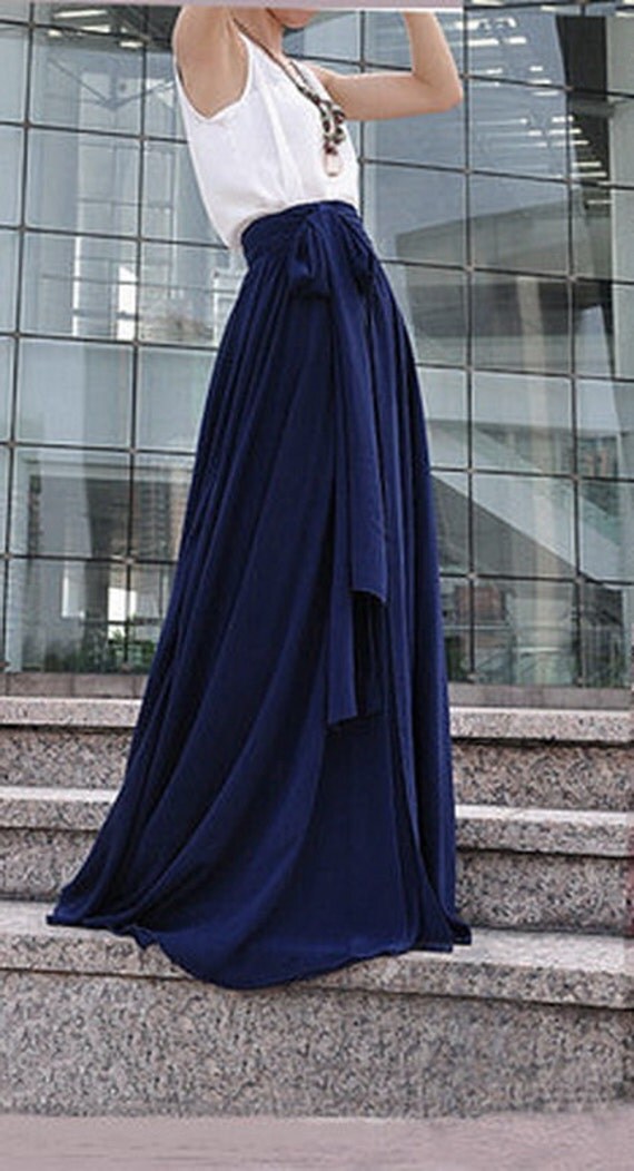 Dark Blue  Skirt  Long Chiffon Skirt  Formal  by StylishLadiesShop