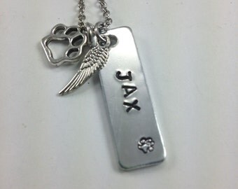 Pet memorial necklace - pet memorial jewelry - loss of pet - loss of dog - sympathy gift - bereavement- personalized- wing charm- paw charm