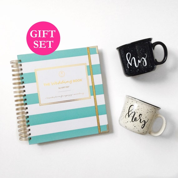 Wedding Planner Book Engagement Gift Set Keepsake Organizer NEWLY LAUNCHED! The Monogrammed Engagement Gift Set allows you to customize the cover of The Wedding Book with up to 7 monogrammed characters (example: ABC♥DEF)