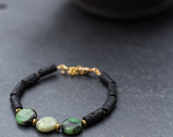 Jade Bracelet, Lava Bracelet, Gemstone Bracelet, black and green, green Jade, Jade Stone, Stones by Grace