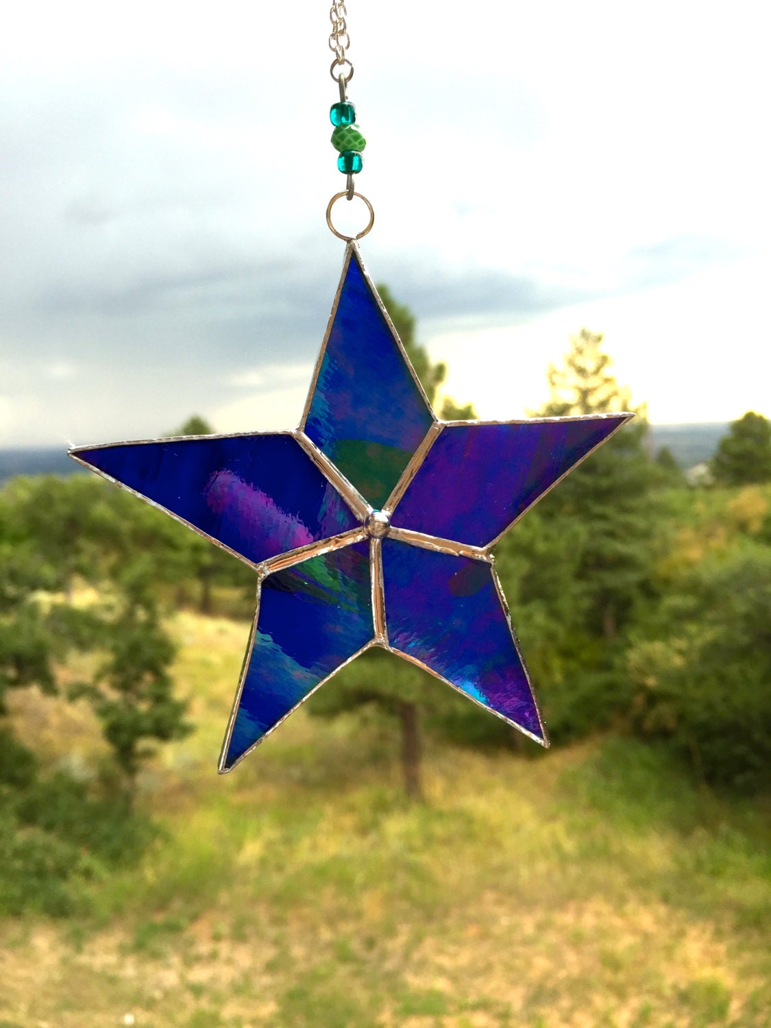 Stained glass simple dark blue star suncatcher by NobleGlasses