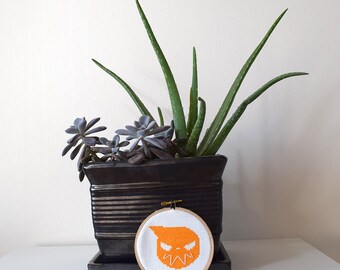 Framed Soul Eater Cross Stitch in Hoop | Soul Eater Needlepoint | Finished 4x4 Anime Cross Stitch | 4 inch Wooden Embroidery Hoop | Otaku