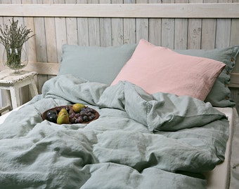 Pure linen duvet cover / Organic bedding / Stonewashed and soft medium weight linen / dusty mint