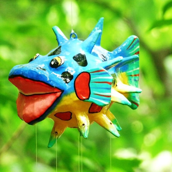 Tropical Paper Mache Puffer Fish & Spoon Fish by AllThingsFishy