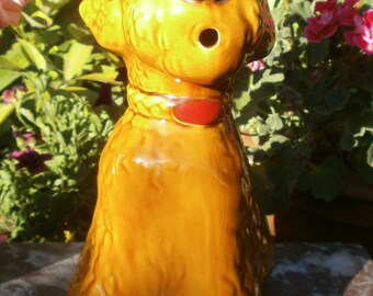Zoomorphic antique french Shabby Vintage Majolica Jug pitcher - pitcher in barbotine Zoomorphic poodle Poodle