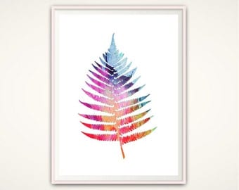 Fern Print - Watercolor Leaves, Nature Art, Leaf Print, Tropical Leaf, Botanical Print, Leaf Wall Art, Gallery Wall Art, PRINTABLE Poster