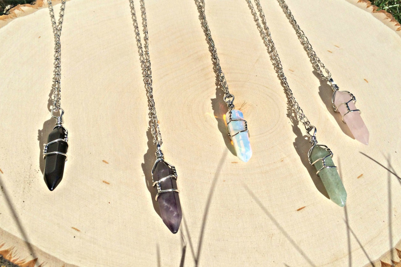 Crystal Necklace pendant Wire wrapped stone jewelry Boho