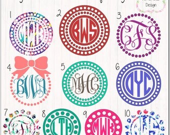 Circle Monogram Frames, Vine Monogram, Fancy Monogram, Circle Monogram, Lilly Pulitzer Vinyl, Glitter Vinyl, Marquee, Bows, Dots, Pearls