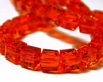 15 Pcs - 8mm Red-Orange Square Glass Cube Beads - Cube Beads - Jewelry Supplies