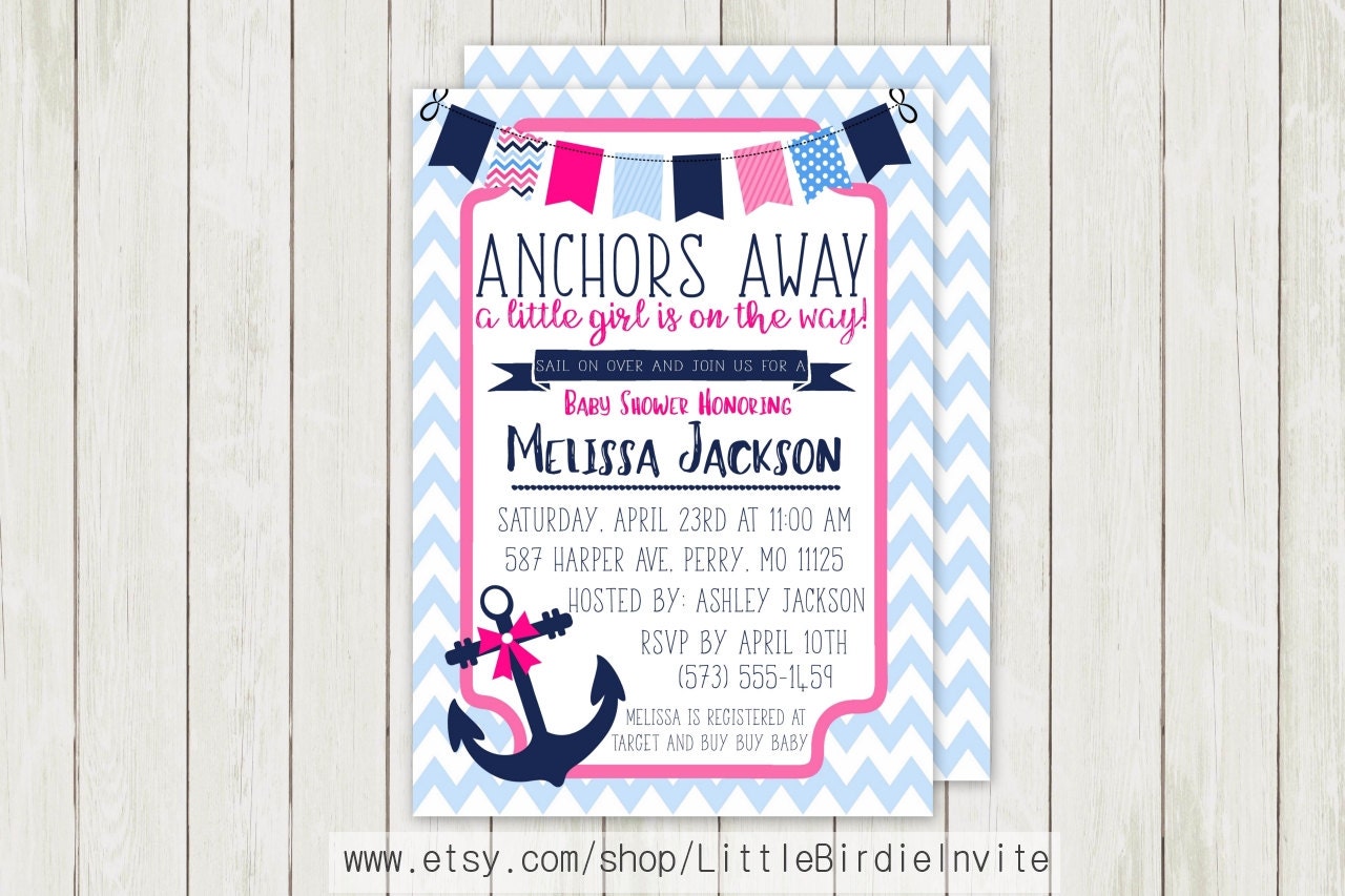 Baby Girl Nautical Baby Shower Invitation by LittleBirdieInvite