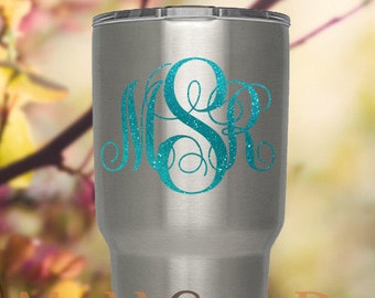 Yeti Glitter Monogram Vinyl Decal Ozark RTIC Tumbler Rambler Colster