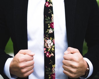 Black Floral Skinny Tie 2" | floral tie | flower tie | skinny tie | wedding tie | wedding ideas | ideas | groom | black floral skinny