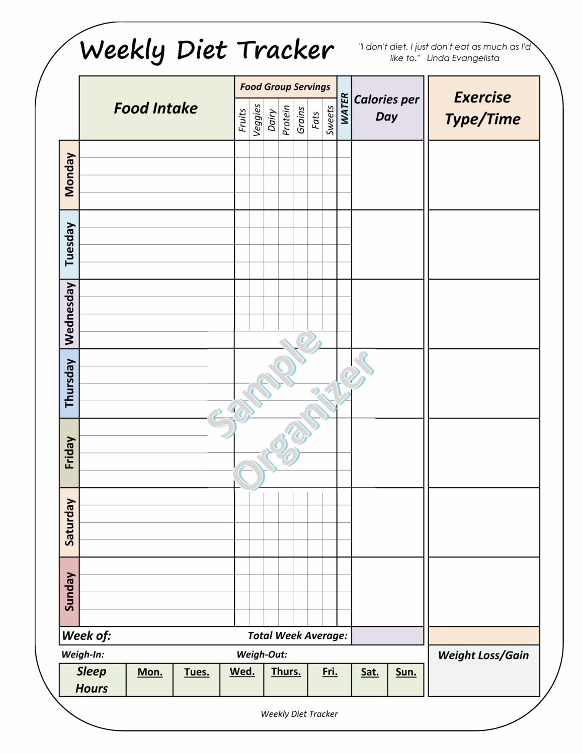 calorie tracker template