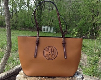 Monogram Purse Bag Tote/ Monogram BrownPocketbook, Brown monogram purse/ Classic Black purse/ Designer Inspired Tote/ Leather purse