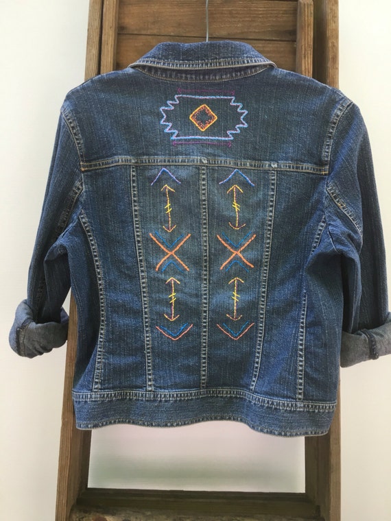 Embroidered denim jacket embroidered by savingmyvintageheart