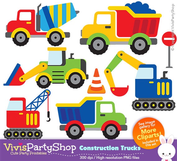 CONSTRUCTION TRUCKS Clipart Printable Instant download PNG