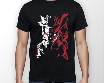 Naruto Demon Fox Kyuubi Anime Otaku Black Tee Tshirt T-Shirt UNISEX
