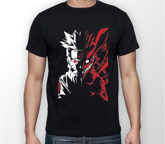 Naruto Demon Fox Kyuubi Anime Otaku Black Tee Tshirt T-Shirt