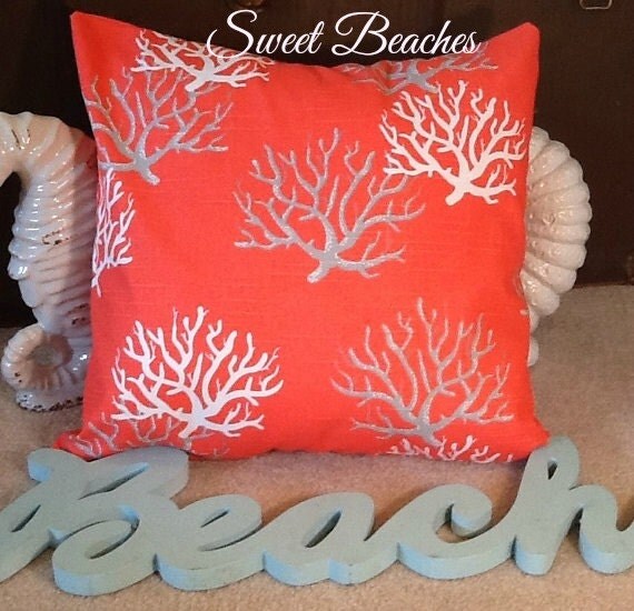 Coral Print 18 X 18 Beach Pillow Covers Seaside by SweetBeaches