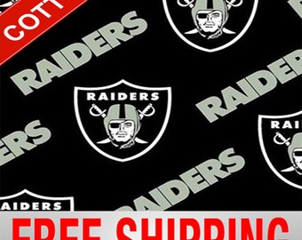 Oakland Raiders NFL Cotton Fabric. Style OAK-3513 60" Wide. Free Shipping.