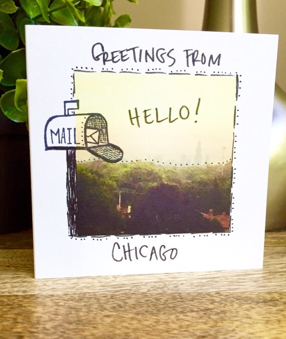 greetings from chicago hello cute greeting card by SideSandwich