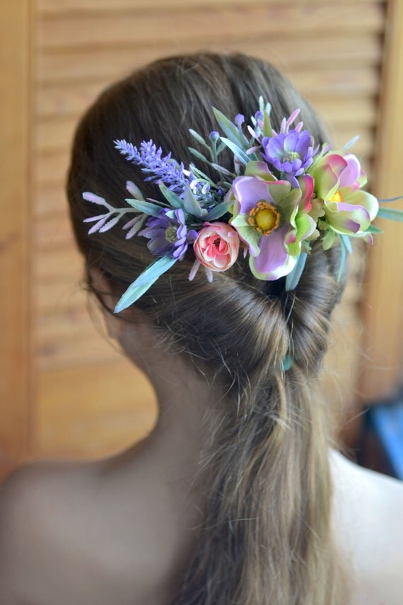 Purple Floral comb lavender anemone comb Bridal Flower