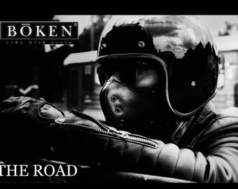 Masque de cuir ROAD BLACK/motorcycle mask/ leather mask/cafe racer mask/bobber mask/bratstyle mask/leather mask/vintage mask/Boken.