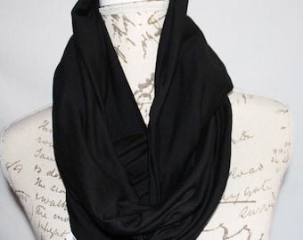 Black Infinity Travel Scarf with Hidden Zipper Pocket / Travel Scarf / Passport Scarf / Mother's Day / Graduation gift / Bridesmaid Gift