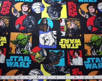 Star Wars Fabric, Yardage, Fat Quarter, FQ, Darth Vader, Hans Solo, Yoda, Leia, Anakin Skywalker, Obi Wan Kenobi, R2D2, C3PO, Stormtrooper