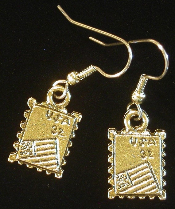 U.S. Mail Postage Stamp Earrings 24 Karat Gold by NostalgicCharm