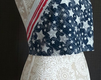 Bandana Halter Crop Top Shirt - Red White Blue - American Flag Stars USA Style Clothes - Womens Clothing Adjustable Size S-M Tie Backs New