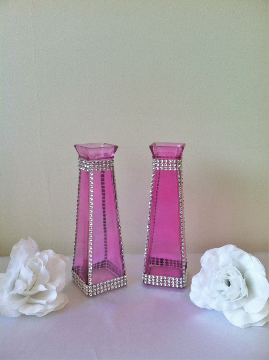 5 Pink Rhinestone Vases Pink Wedding Bling Wedding