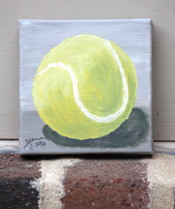 Tennis Ball on Gray Original Acrylic Painting on Stretched