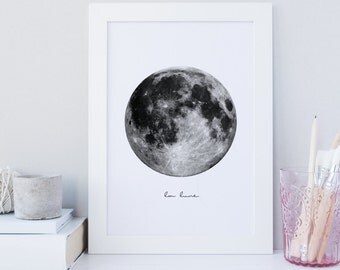 La lune print, moon print, moon printable wall art, moon art, digital download, la luna printable, minimalist print, office, scandinavian
