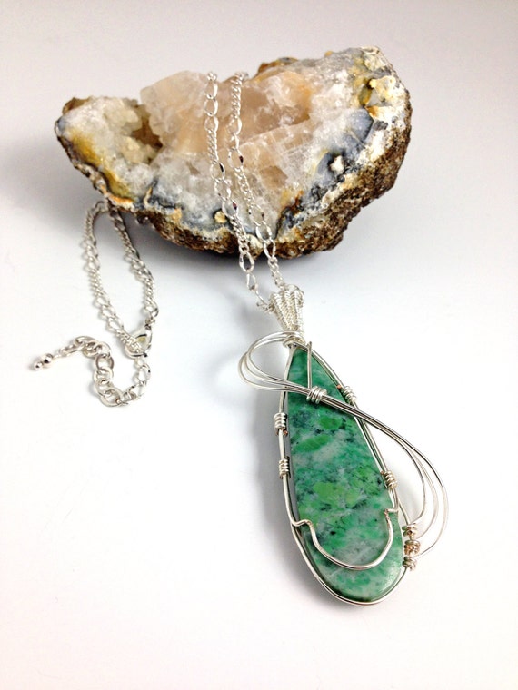 Jade pendant necklace gemstone necklace long necklace green