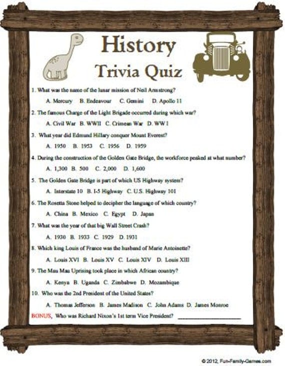 American History Trivia Questions And Answers Printable Printable