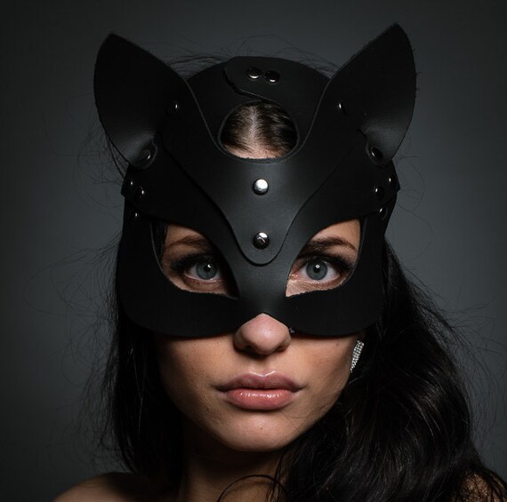 Leather cat mask kitten mask halloween cat mask by DrHarness