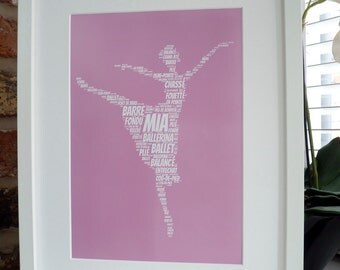 Personalised Ballerina Print, Personalised Ballet Dancer Print, Word Art Print, Unframed Print, Personalised Print