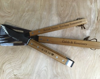 Father of the Bride Gift, Father of the Groom Gift, Groomsmen Gift, Wedding Gift, Couples Gift "Personalized & Engraved 3pc Grill Set"