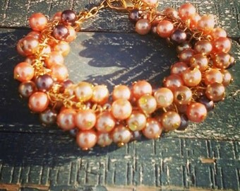 Boho Chic pearls bracelet, Golden shades pearls pearls pearls, Beaded pearls bracelet, gift for her