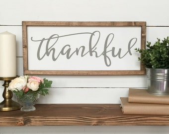 Thankful Wooden Sign - Farmhouse Decor - Farmhouse Sign - Wood Sign - Gray Decor - Grey - French Country - Gallery wall - Housewarming Gift